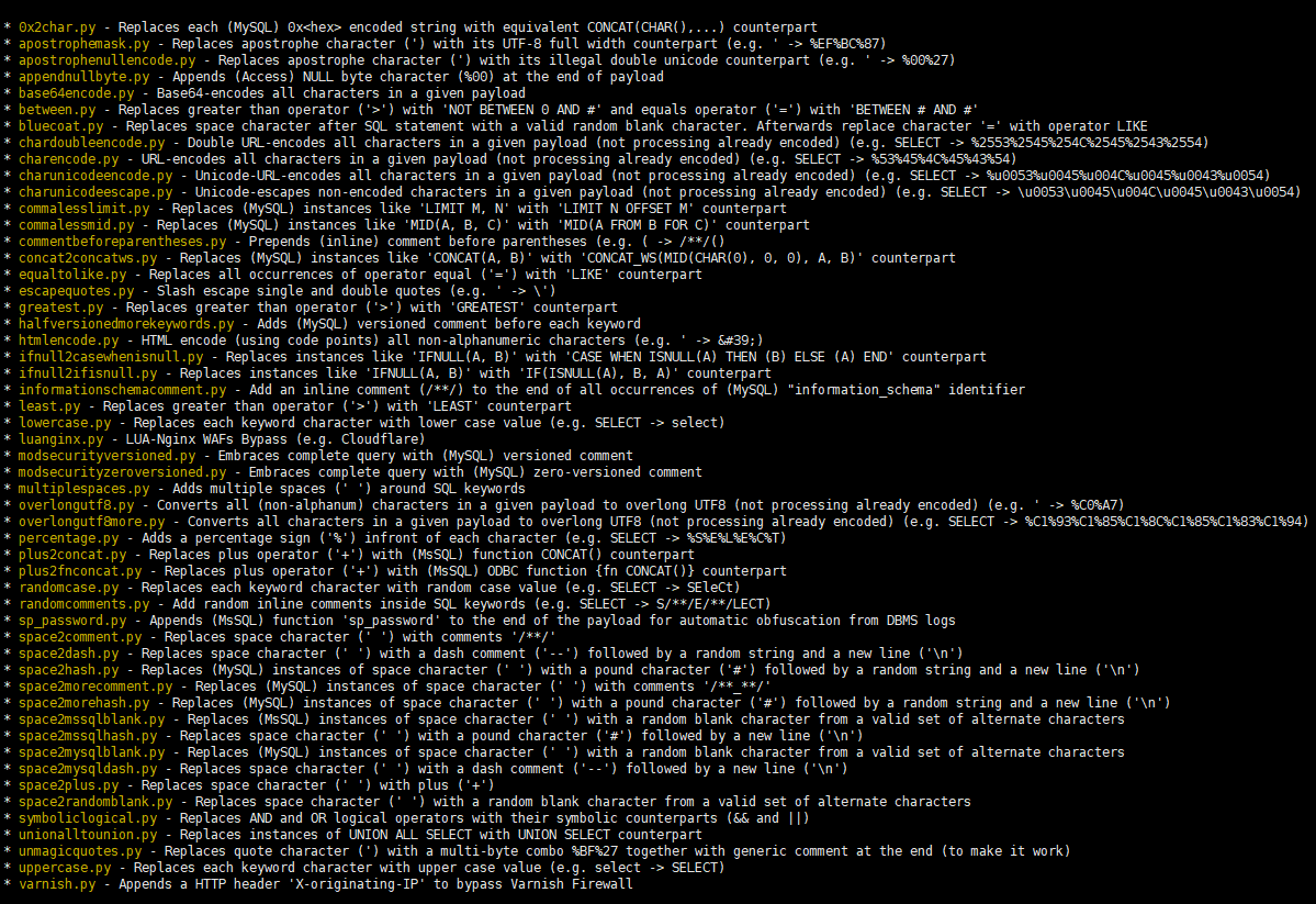 ALL SQLMap Tamper Scripts 2019. Tamper scripts have been updated and