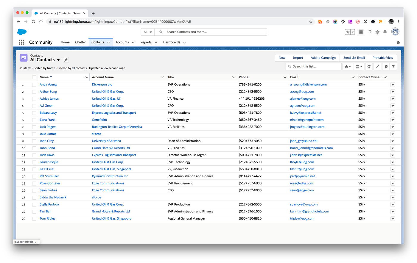List Screen Sample Layout