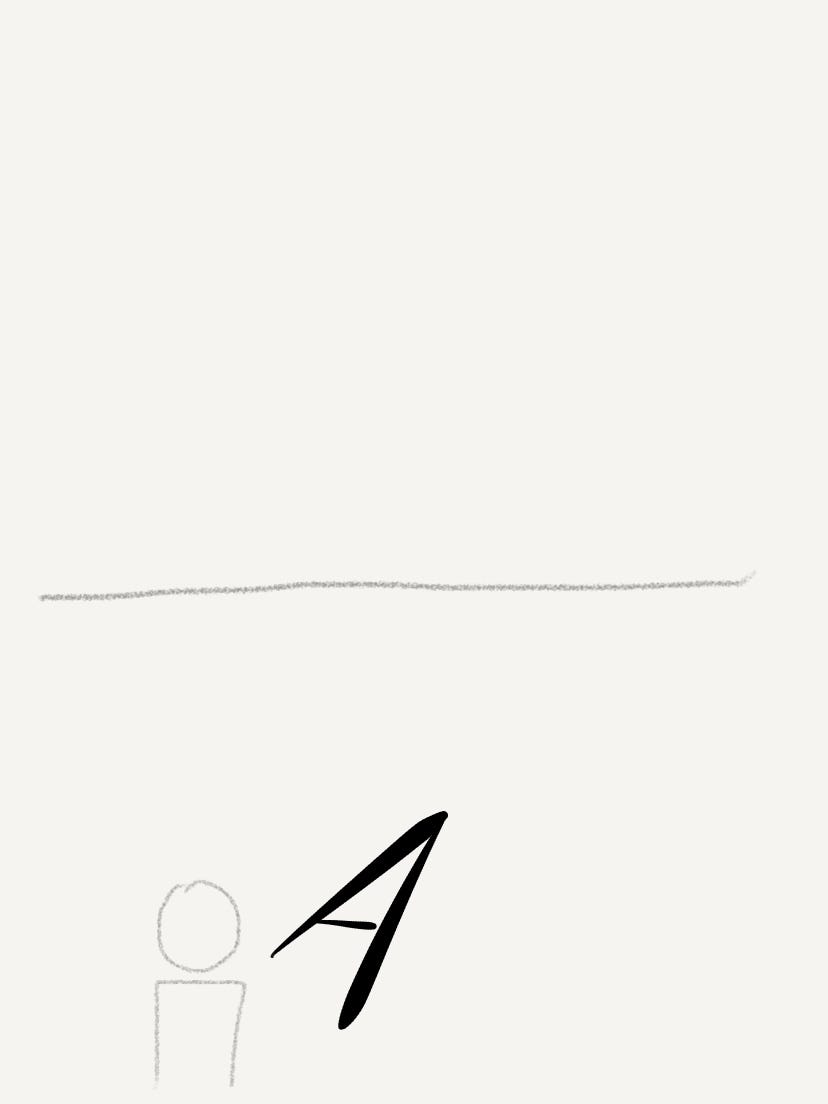 An A is placed like an arrow in front person.