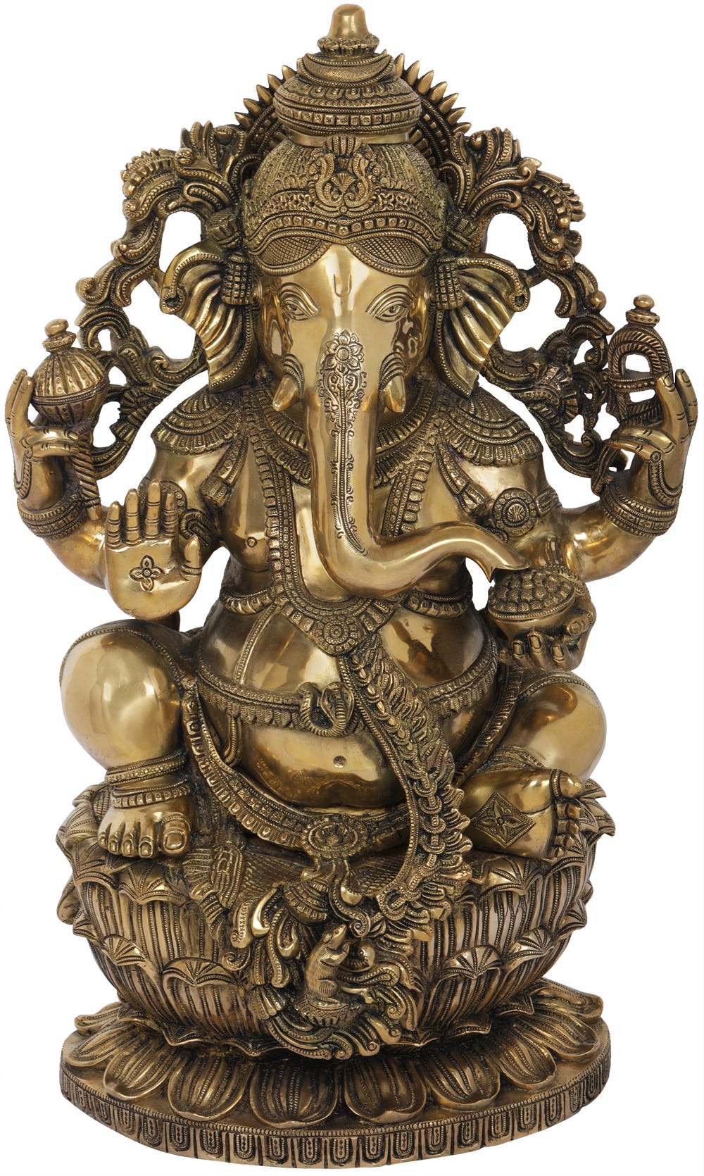 Lord Ganesha Brass Idols Seated on Lotus