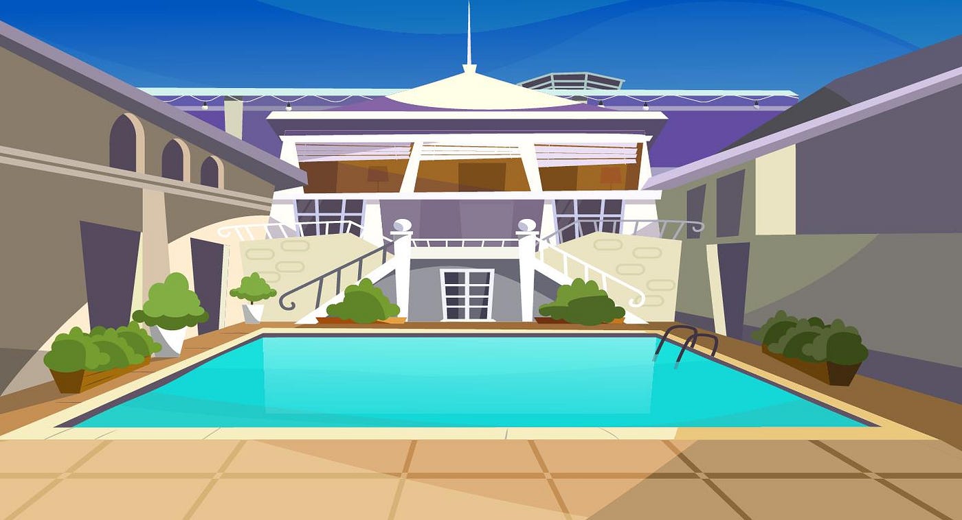 Дом с бассейном рисунок карандашом