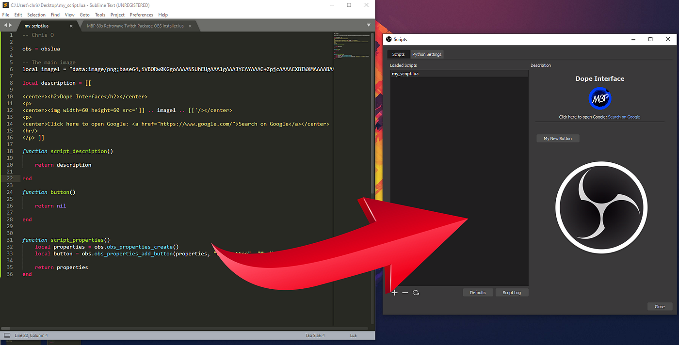 How to a create simple custom user interface inside OBS Studio with a Lua  Script | by More Backgrounds Please | Medium