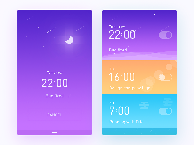 Inspirational Alarm Clock UI Designs by Emma Drews Inspiration