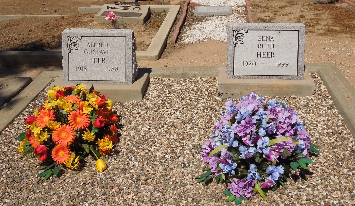 Plastic flowers on graves in Paso Robles, California