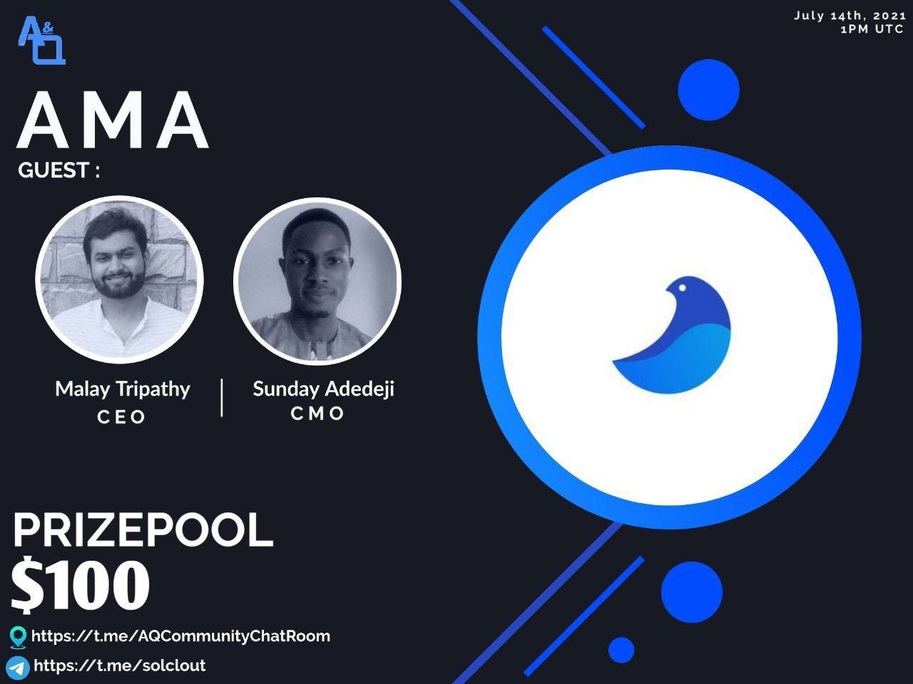 Thanks You To The A Q Community For Participating In Ask Me Anything Ama With Solclout On July 14th 2021 This Guest Star Malay Tripathy Ceo Of Solclout