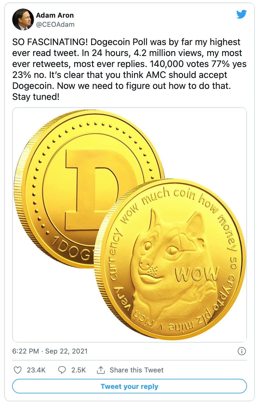 AMC will accept Dogecoin by the end of 2021, and here’s why by