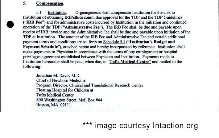 Contract between Organogenesis and Tufts for sale of infant foreskins after circumcision