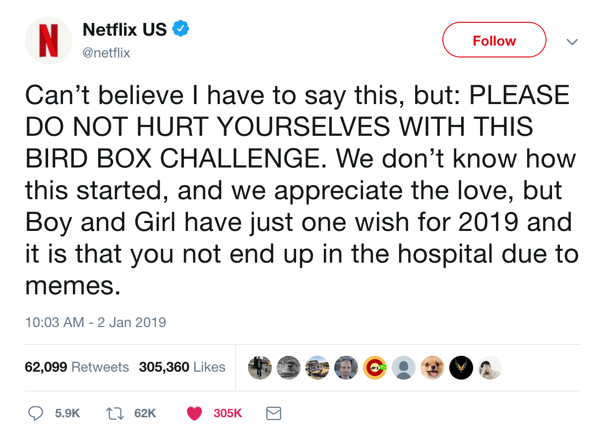 Netflix urges people to refrain from The Bird Box Challenge | by Peyton A |  Medium