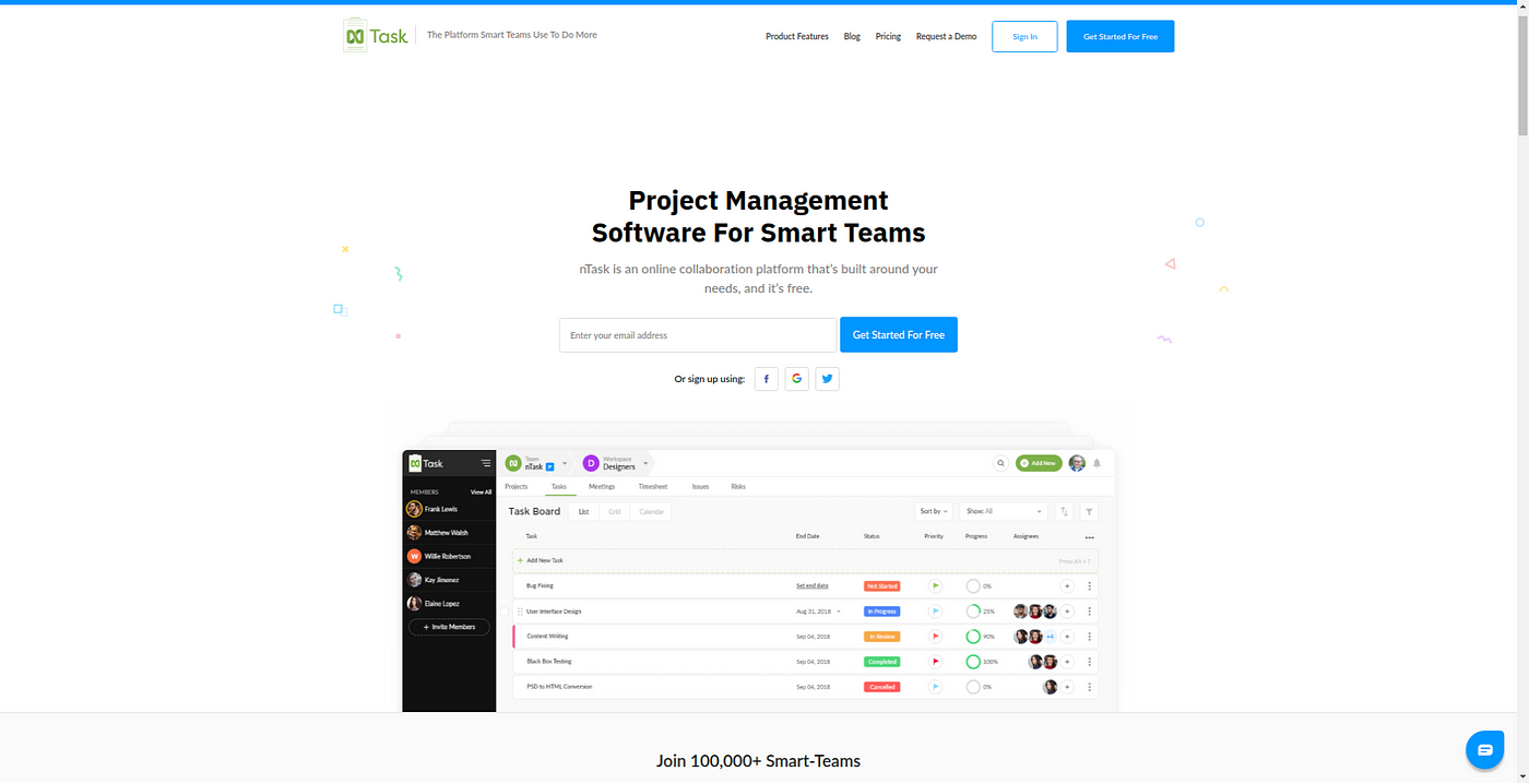 nTask as project management app for team