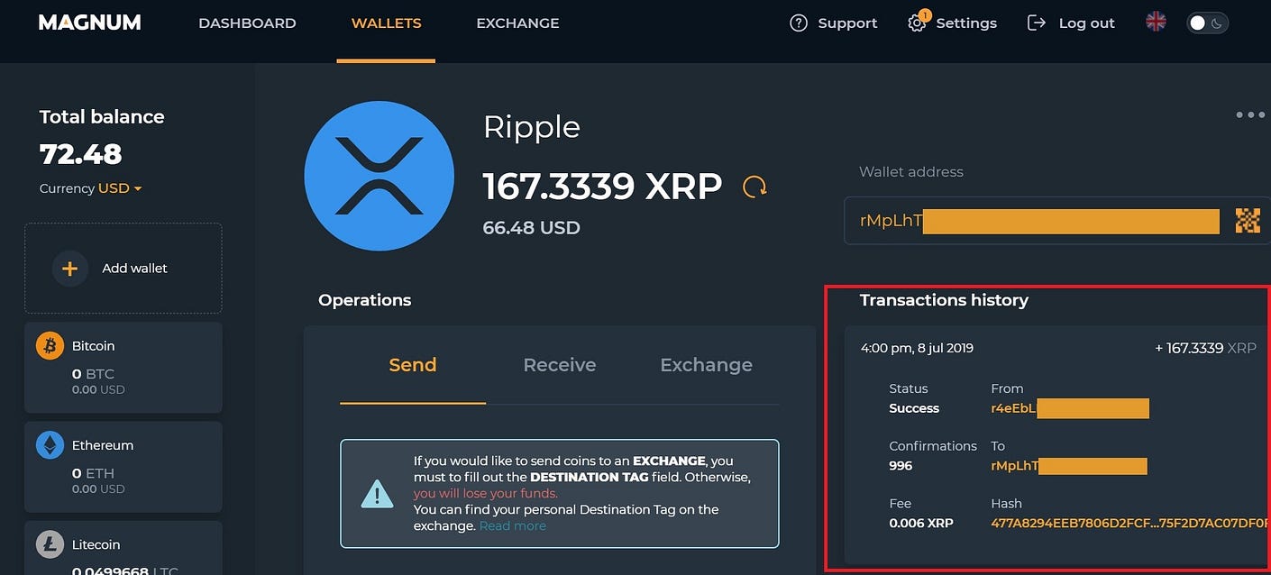 Magnum Wallet interface