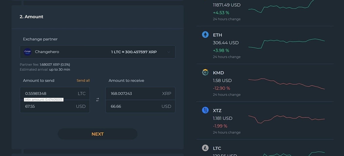 Select ChangeHero as exchange provider