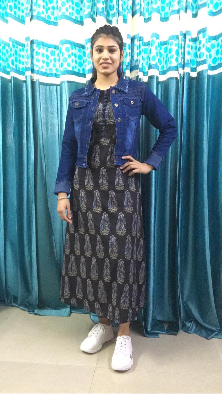 kurti with denim jacket