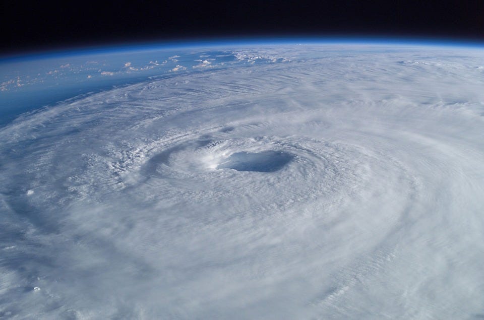 A tropical cyclone observed from low Earth orbit.