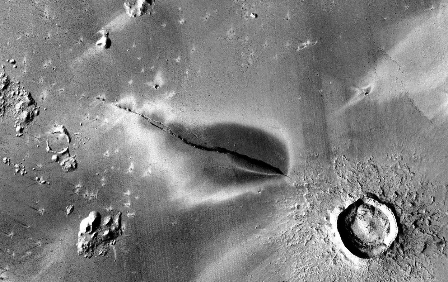 Signs of recent volcanic activity at Cerberus Fossae.