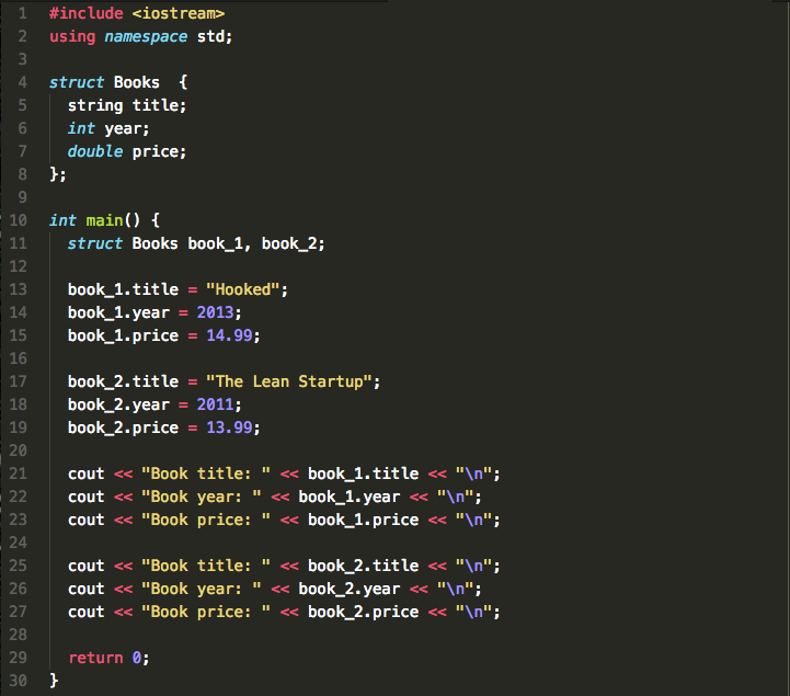 struct book program in c