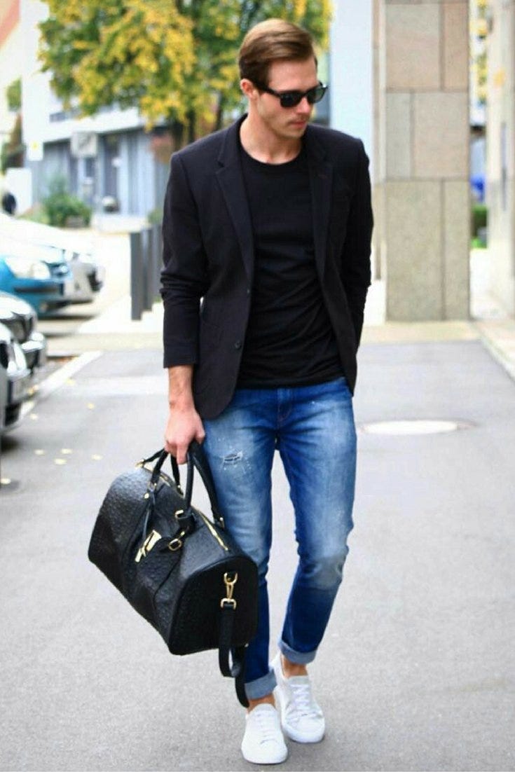 black blazer with denim jeans