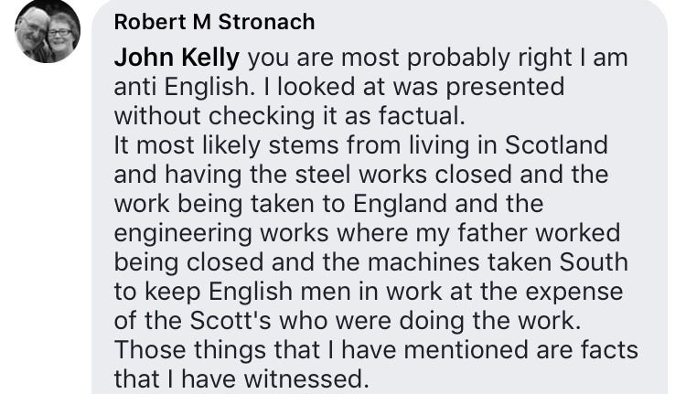 Anti English rhetoric among Scottish nationalist circles