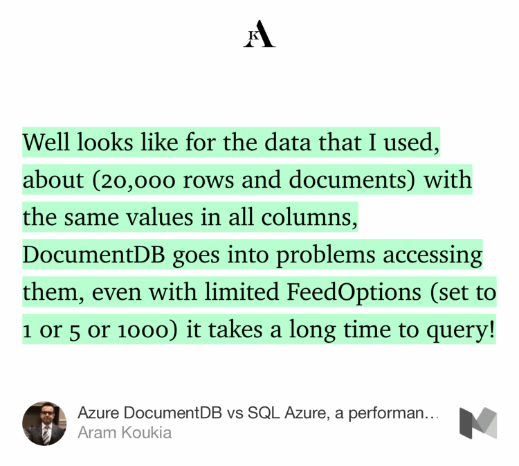 Azure Documentdb Vs Sql Azure Performance Comparison Revised