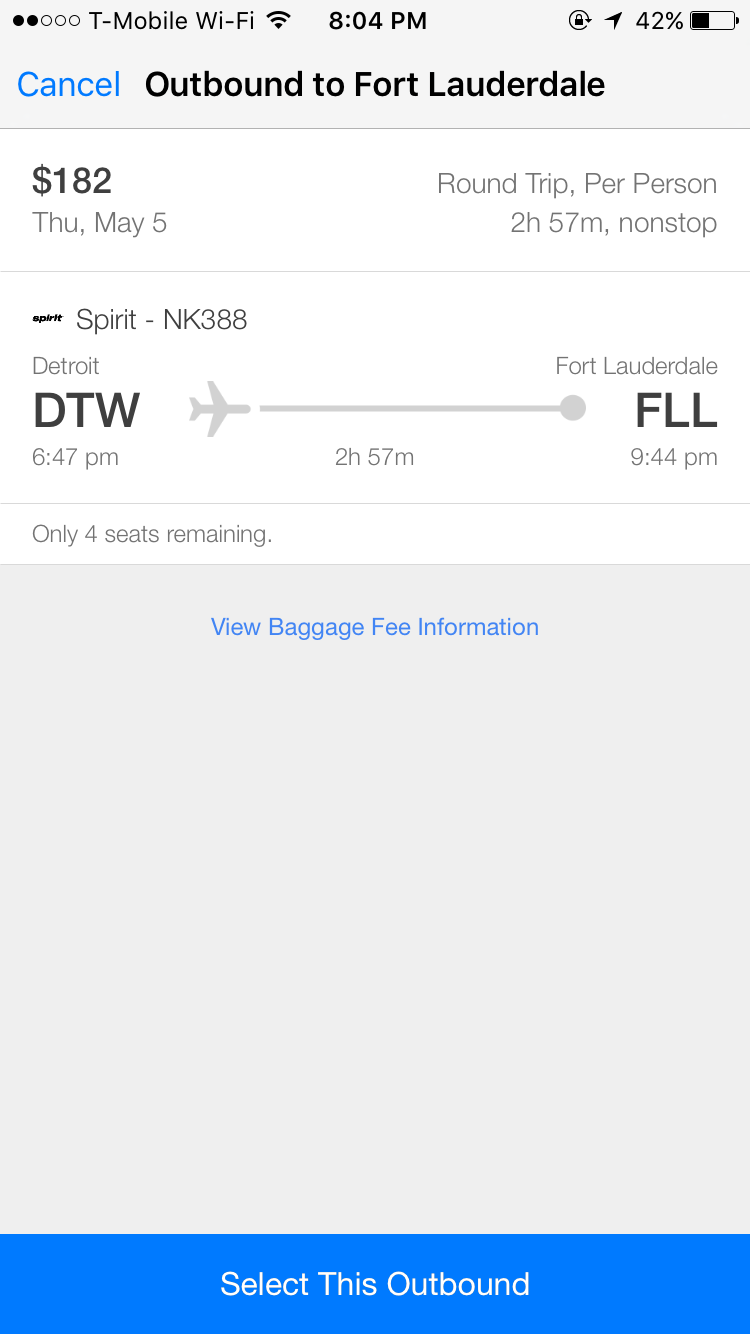 fll to dtw one way