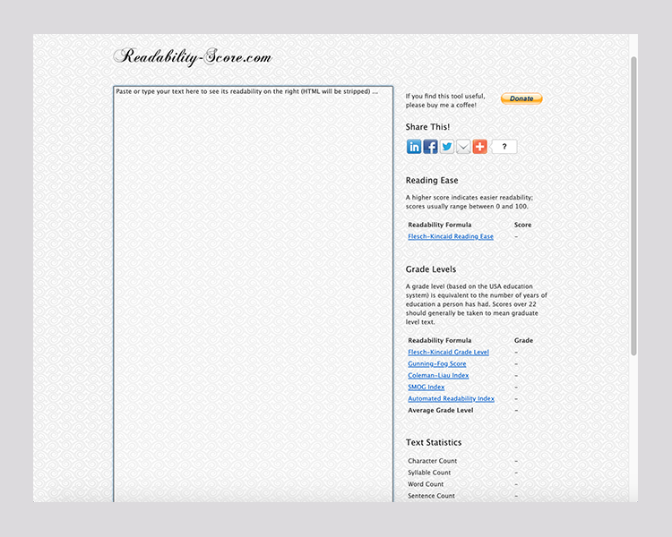 Screenshot of readability-score.com