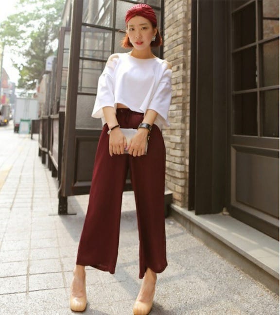 wearing black Wide-leg Trousers 