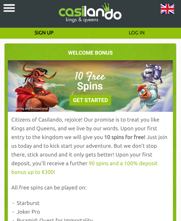 Casilando free 50 spin machine