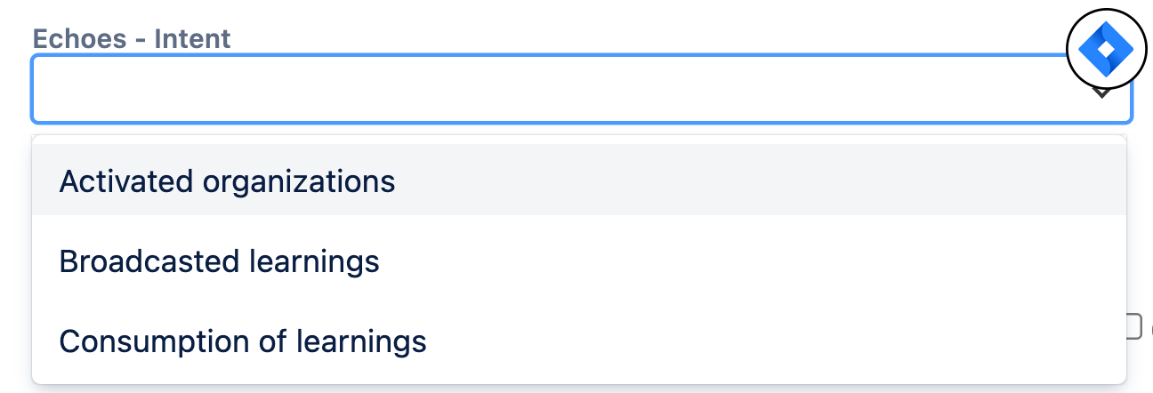 Echoes intended outcomes published as JIRA custom field options