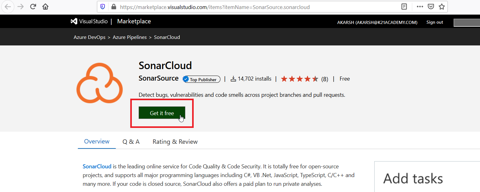 Downloading Sonar Cloud