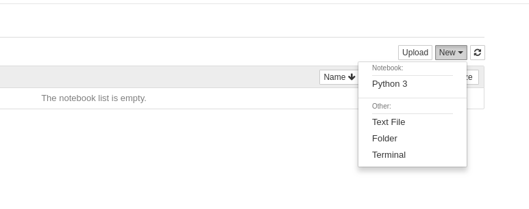 The upper-right menu in Jupyter explorer The upper-right menu in Jupyter explorer