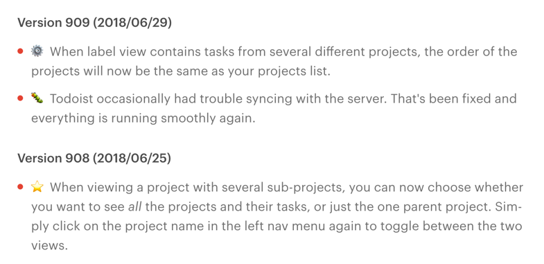 Todoist release notes