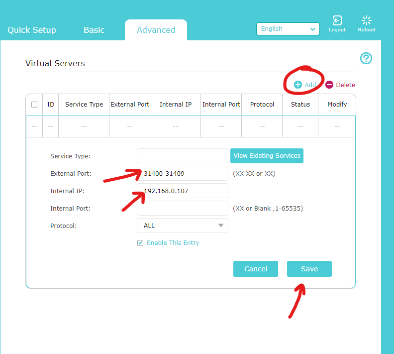How to setup port forwarding on the router TPLink Archer A7 by Sun