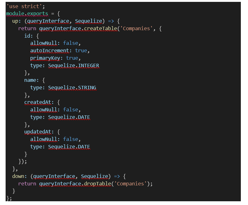 Sequelize Migration Table