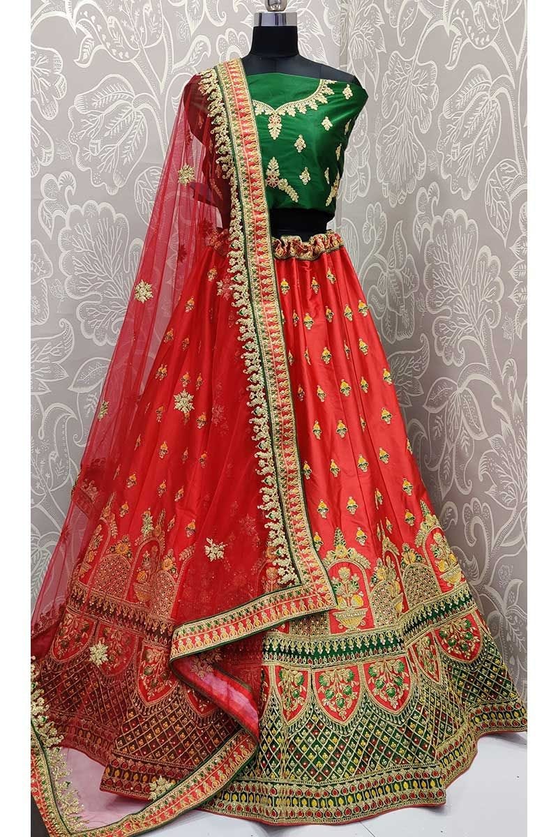 red green wedding lehenga