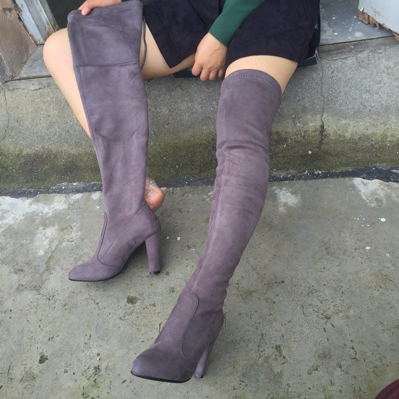 dark purple thigh high boots