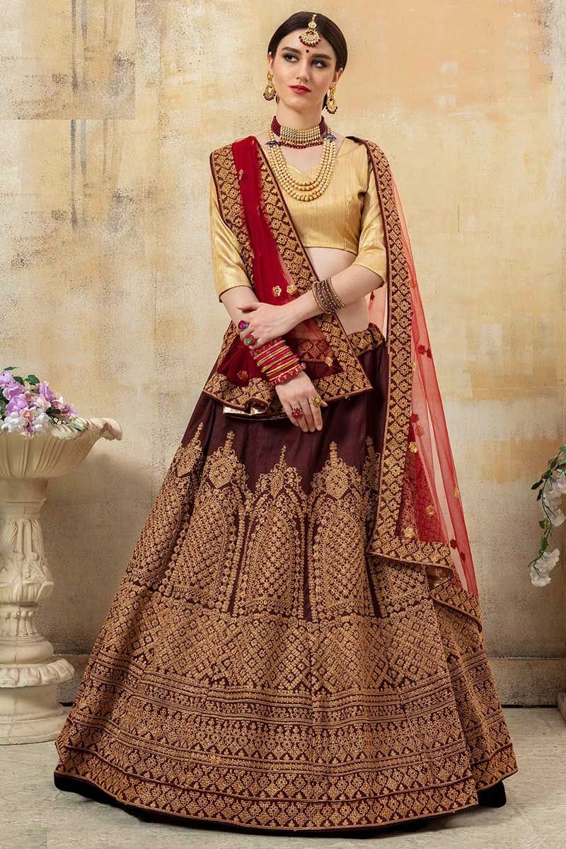 red maroon bridal lehenga