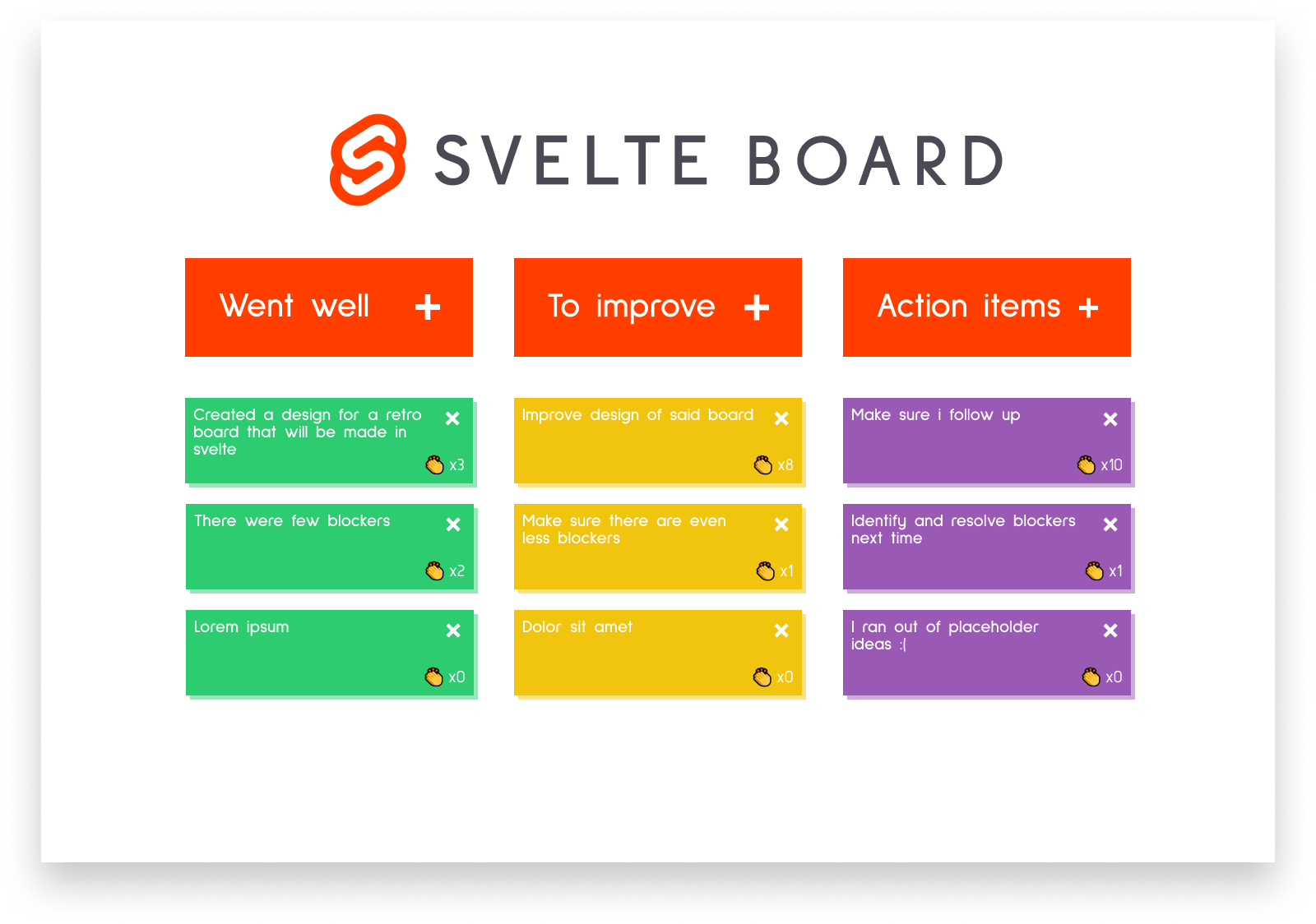 retro board created in Svelte