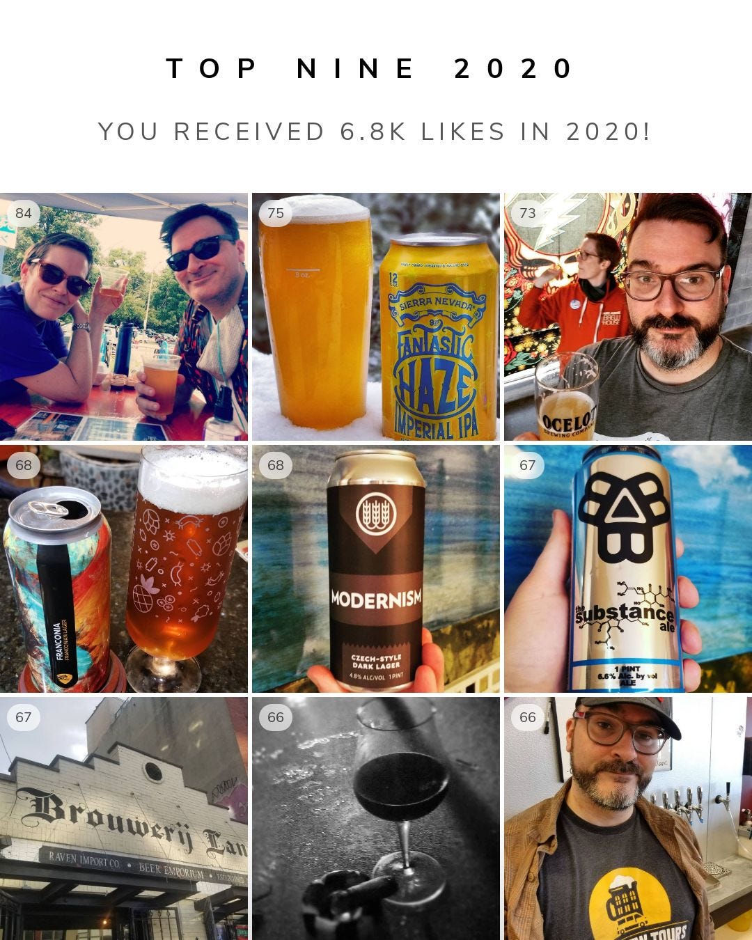 A grid of nine photos showing the top nine posts from my Instagram. Frankly most are just beer. More details in photos below.