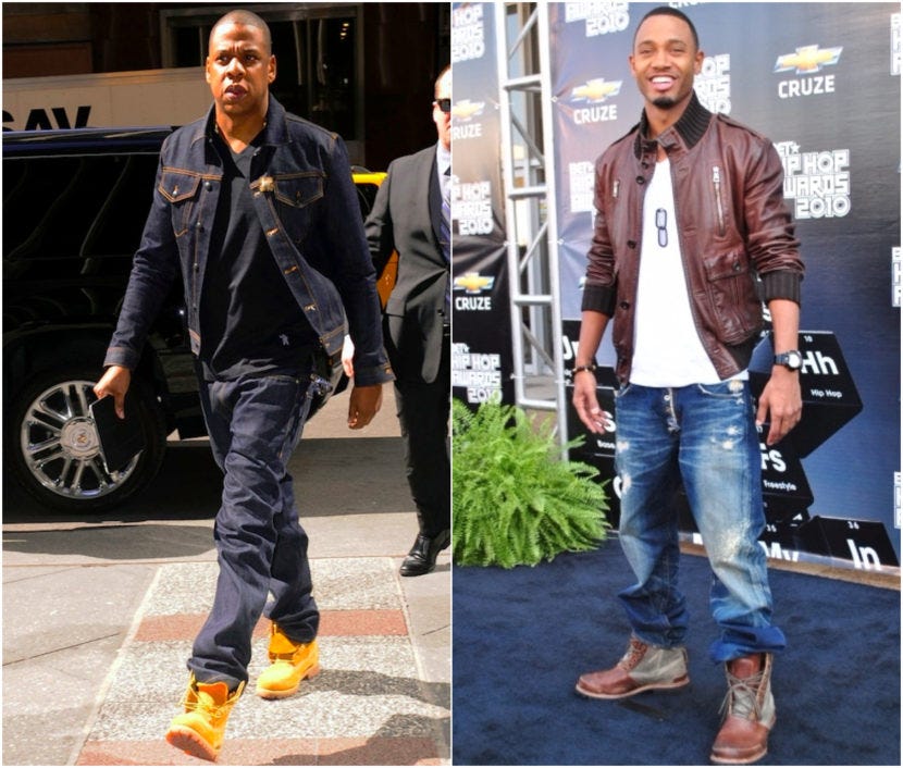 denim jacket and timberland boots