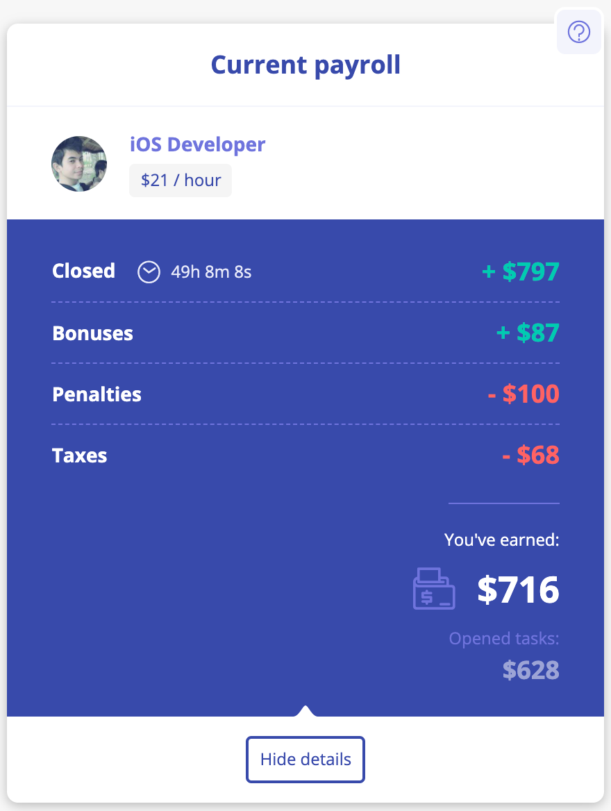 Team Projector — calculating developers salary and getting profit by
