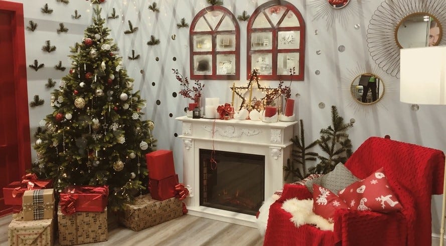 Christmas tree and fireplace