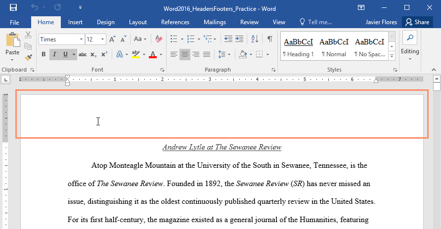 How To Use Headers And Footers In Microsoft Word 2016 By Wreck This 
