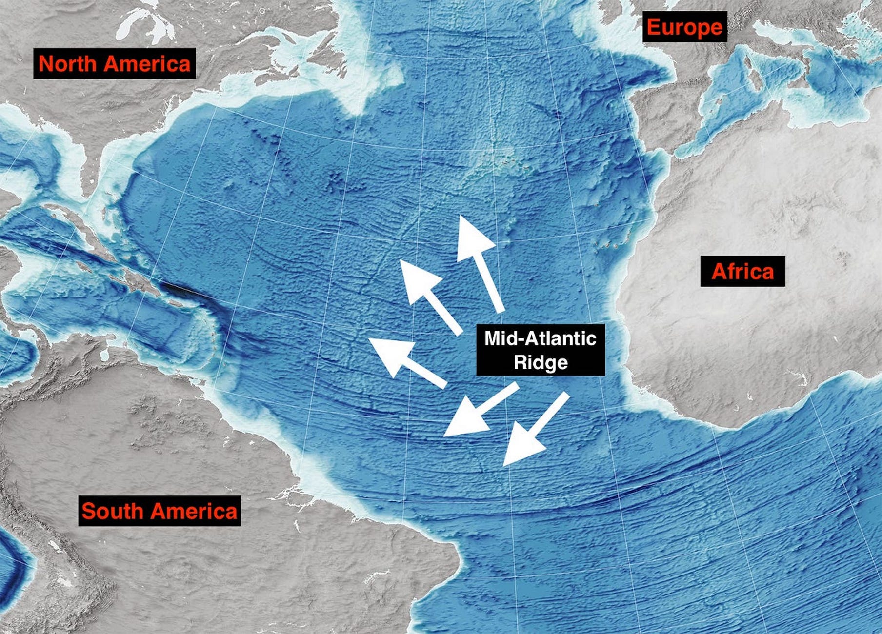 The Atlantic Ocean is getting wider every year, pushing the Americas away from Europe and Africa
