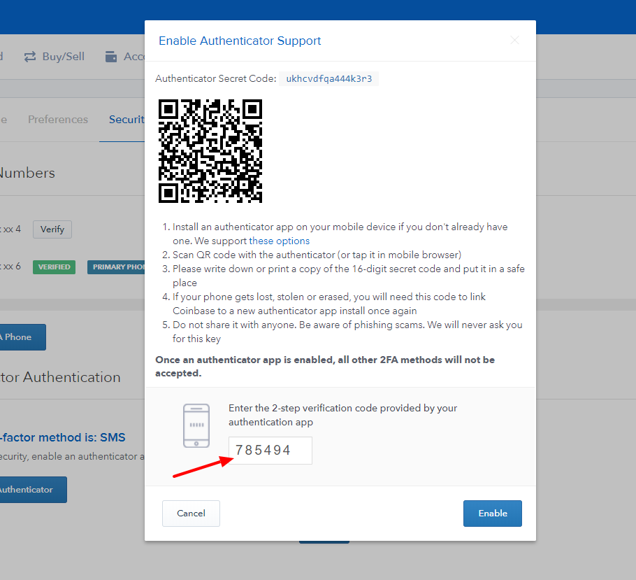 Does coinbase have 2fa