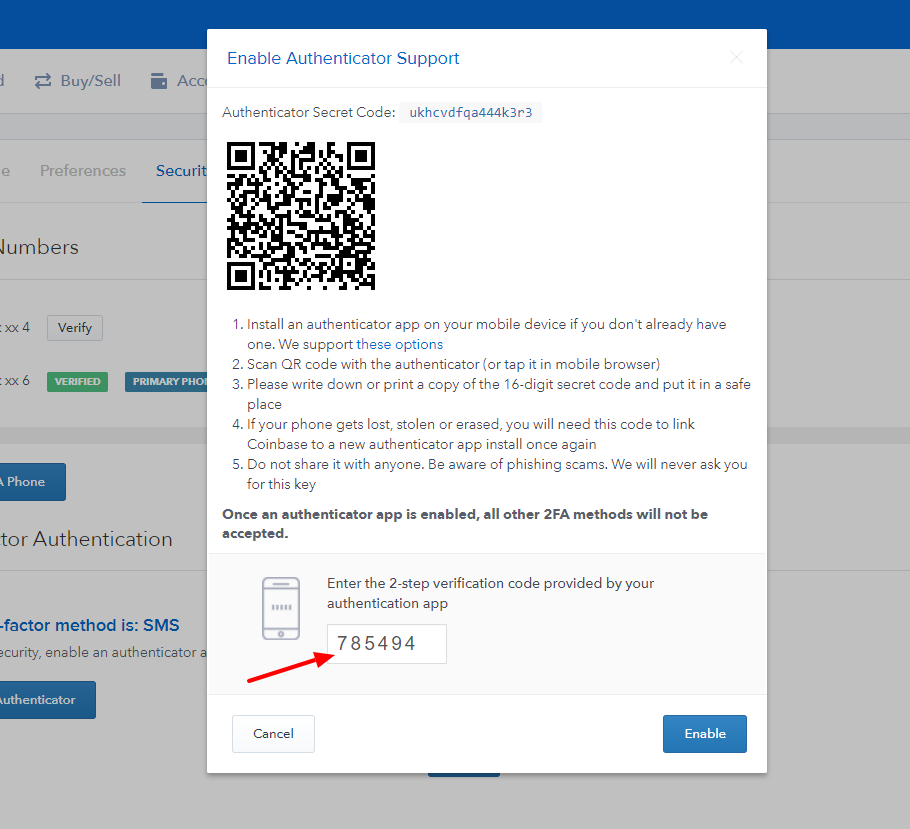 2 factor authentication coinbase