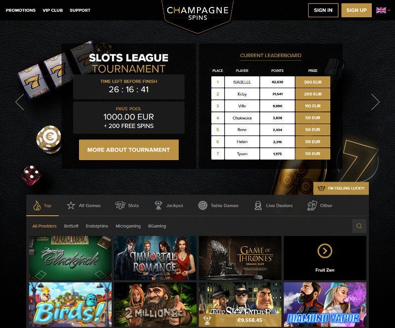 Champagne Casino Bonus Code