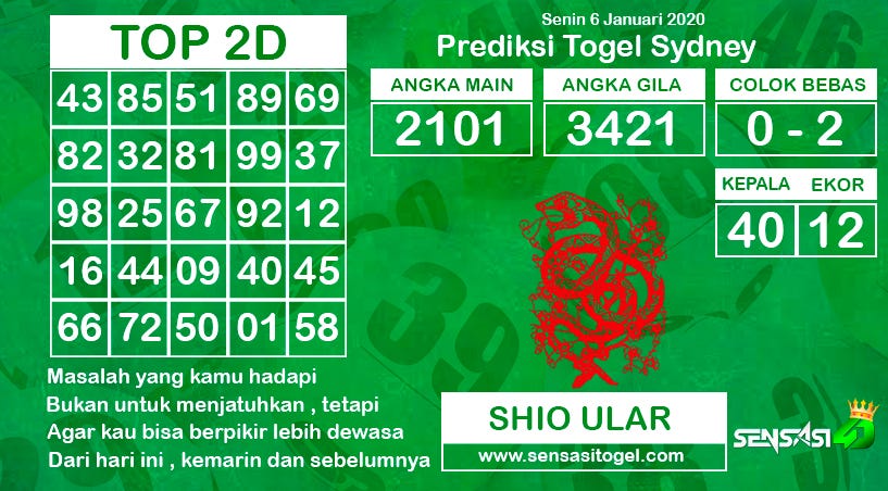 Angka Jitu 99
, Prediksi Togel Akurat Selasa 07 Januari 2020 By Jhony Parlay Medium