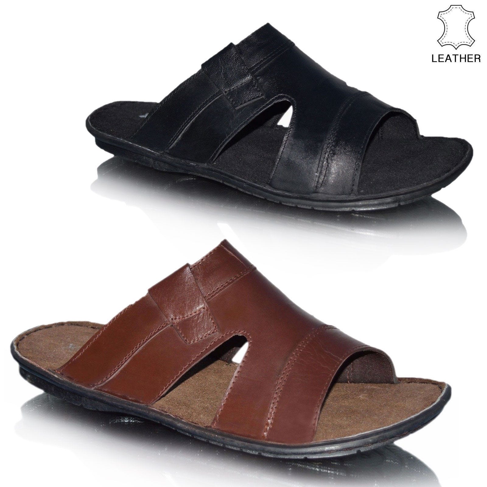 mens leather slip on mules