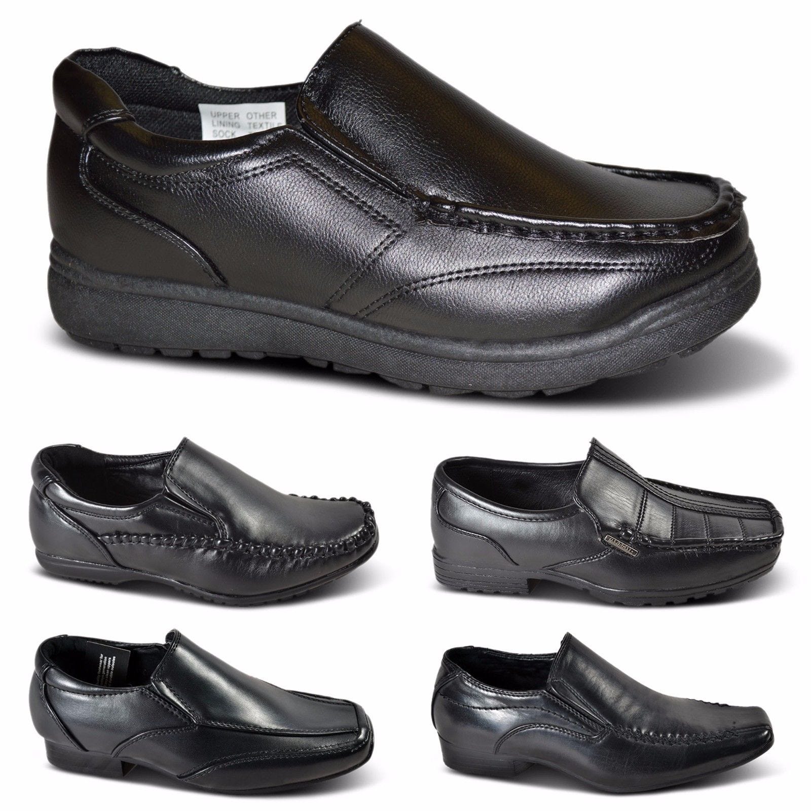 boys black slip on school shoes