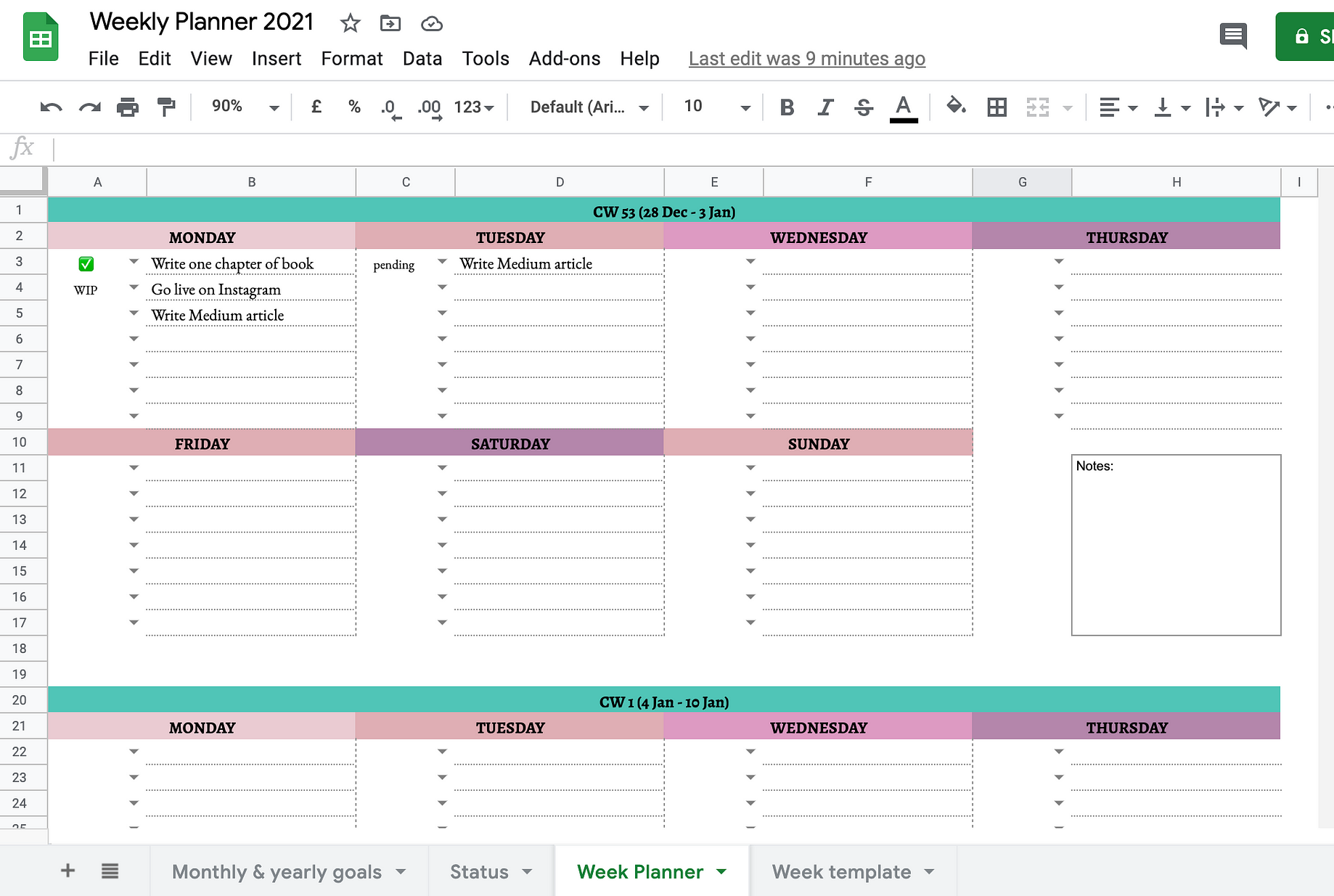 Simple Weekly Google Sheets Planner 23 (Free Template)  by Pertaining To Monthly Meeting Calendar Template