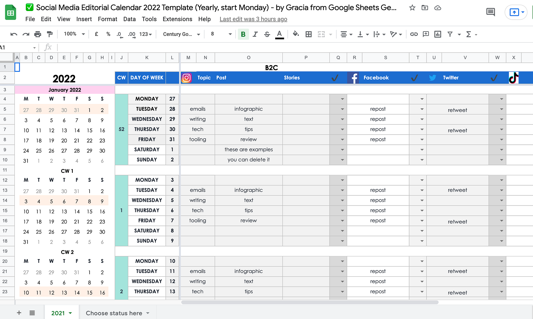 updated for 2022 google sheets social media editorial calendar 2022 for your personal brand or small business free template by gracia kleijnen google sheets geeks medium